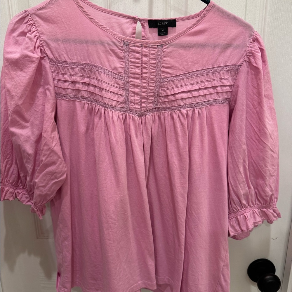 J. Crew Pink Smocked Puff Sleeve Blouse